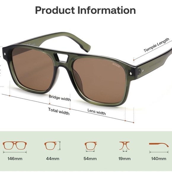 SOJOS Retro Square Polarized Aviator Sunglasses Womens Mens, Trendy Aviators main image 7